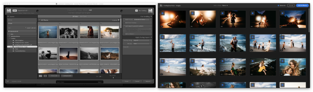 Lightroom Import Screens
