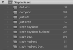 screenshot of Lightroom folders organized by pairings